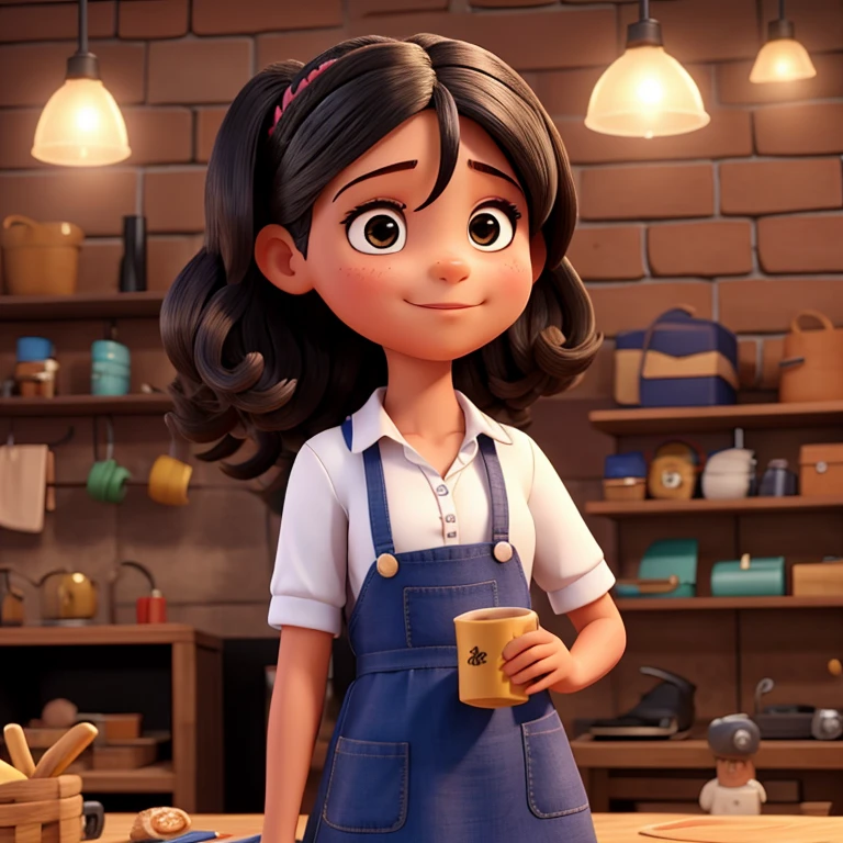 Uma de cabelo cacheado preto trabalhando com canecas personalizadas