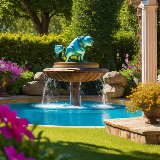 English Bulldog, (( playing in a beautiful garden of a luxurious mansion that in the background has an incredible fountain with a statue that spouts water from its mouth)), (master piece), better quality, (extremamente detalhado CG unidade 64k papel de parede), ultra high resolution, ultra-high definition, maximalista, UHD 64k, Altas, intrincado, detalhes intrincados, altamente detalhado, finamente detalhado, ultra-detalhado, qualidade de textura ultra-alta, texturas detalhadas, Detalhe de pixel ultra-alto, (ultra-realistic:1.3), foto oficial, HDR, DSLR, fotografia, profissionalmente colorido, Fujifilm XT3, Foto RAW, imagens descompactadas, profundidade de campo rasa, profundidade de cor completa, sharp focus, Amazing BREAK, gorgeous, Branco, cena emocionante, Linhas,