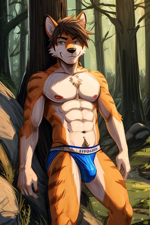 hi-res, good graphics, great anatomy, anatomically correct. (artists: t0l0k, @yeenstank, fuze, @Harmarist, mindmechanica, haps, hyenaface). dirty underwear, white underwear, stained undies, sweaty, musk, sweat, musky, musk clouds, precum-stained undies, on a cliff, a forest in the background, in nature, outside, jockstrap, colored seam underwear, bulge size difference
