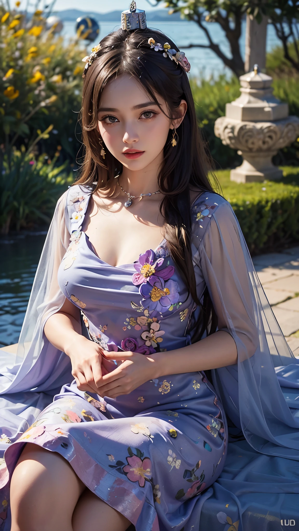 ((((Highest quality))))、(((Ultra-precision CG16K wallpaper)))、(((masterpiece)))、(((Super detailed)))、(((Extreme detail)))、((1Mature 29 year old woman:1.6))、((Very beautiful Japan face of a person))、((Urizane Face:1.8))、((Medium one-length straight hair:1.6))、(Shiny Hair)、Beautiful face depicted in detail、(Detailed eyes、Shining black eyes)、double eyelid、High nose、Small nostrils、Small Mouth、Seductive lips、Beautiful breasts、((B cup size breasts))、Beautiful feet、((Thin thighs))、eight-headed body、Perfect proportions、Perfect Anatomy、Perfect composition、Beautiful detailed shading、Beautiful, natural lighting、Beautiful detail glow、Depth of written boundary、(((High chroma)))、(((Real:1.9)))、((vivid:1.5))、((Beautiful Skin))、((Skin Texture))、((Realな皮膚感))、(((Cowboy Shot:1.6)))、(((front view、shoot from front、front low angle:1.6)))、(((smile:1.6)))、(((looking at camera:1.6)))、Bright daylight、Natural light、(((background_Flower Field、Mountain、null:1.5)))、(Gravure idol pose:1.6)、(((Light purple sleeveless high neck ribbed knit mini dress:1.6)))、((hair ornaments、Wearing earrings:1.5))、