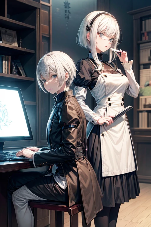 White-haired, black-eyed anime character holding tablet computer, Neil：Automata 2b stills, NeilAutomata, 2b NeilAutomata, NeilAutomata, Neil:Automata, Neil 2b, Neil机械纪元截图, Neil : 灵感来自Automata, Neil:灵感来自Automata, Today’s recommended anime is still, from the girl