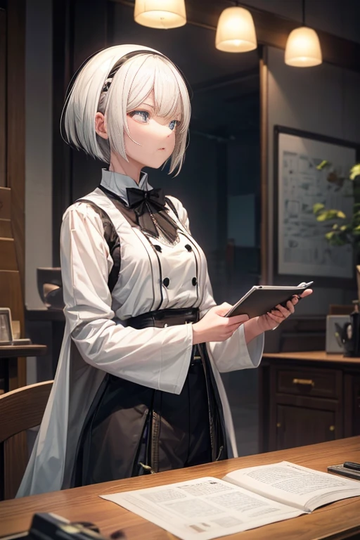 White-haired, black-eyed anime character holding tablet computer, Neil：Automata 2b stills, NeilAutomata, 2b NeilAutomata, NeilAutomata, Neil:Automata, Neil 2b, Neil机械纪元截图, Neil : 灵感来自Automata, Neil:灵感来自Automata, Today’s recommended anime is still, from the girl