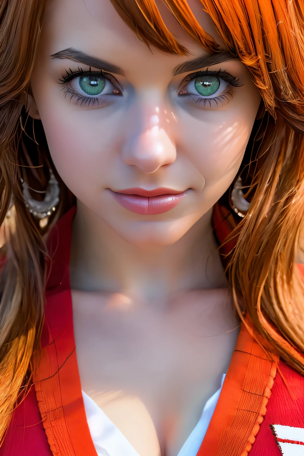 redshift style, (analog style:1.2), sexy,

realistic, professional photo shoot,

[Nina Dobrev|Emma Stone], 1girl, solo, expressive look, hearts, sparkling eyes, detailed eyes, realistic eyes,
very long hair, flowing hair, orange hair, glitter makeup, gloss lips,

stud earrings, jewelry, perfect face,

upper body, small lips,

face shot, (closeup:1.2), (extreme closeup:1.2), cleavage, breast focus, from above,
masterpiece, best quality, HDR, viewpoint, highest quality, sharp focus, looking at viewer, facing viewer,  8k, abstract background, colorful background,
skin pores, intricate skin texture, realistic skin,
asymmetrical bangs, hair flaps, button-up shirt, shirt, serafuku, school girl uniform, cardigan,

[(colorful explosion psychedelic paint colors:1.2)::0.2],  striped,

dynamic lights, bokeh,