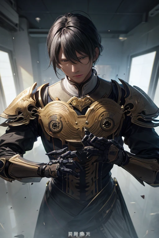 Close-up of a man standing on the floor in a dark room, Neil机械纪元概念艺术风格, NeilAutomata concept art, Neil：Automata 2b stills, Neil机械纪元太空飞船风格, Neil机械纪元截图, Neil 2b, Mecha floor, NeilAutomata, cutscene clip, Neil:Automata