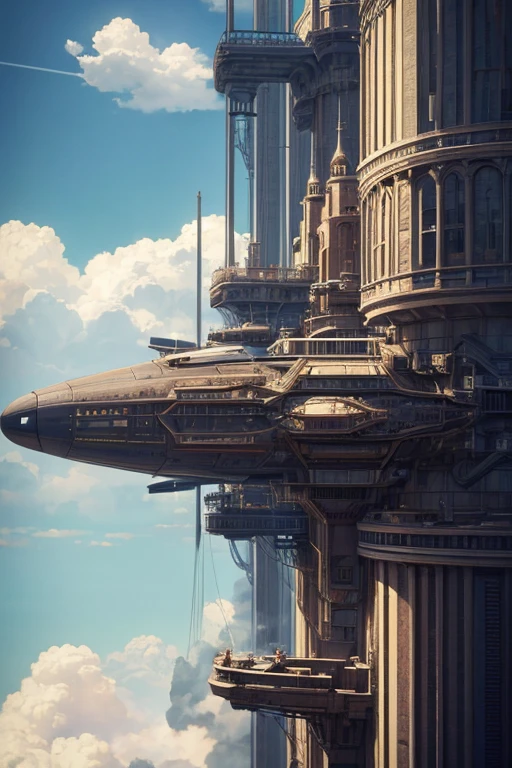 There is a photo of a person flying on an airplane, Steam engine matte paint, epic spaceship scene, Extremely Delicate matte, Wide angle shot of spaceship battle, steampunk airships fly overhead, epic science fiction movie, Depicted as a science fiction scene, Epic cinematic matte painting, Akira CGI stills, Intricate matte painting, Delicate matte