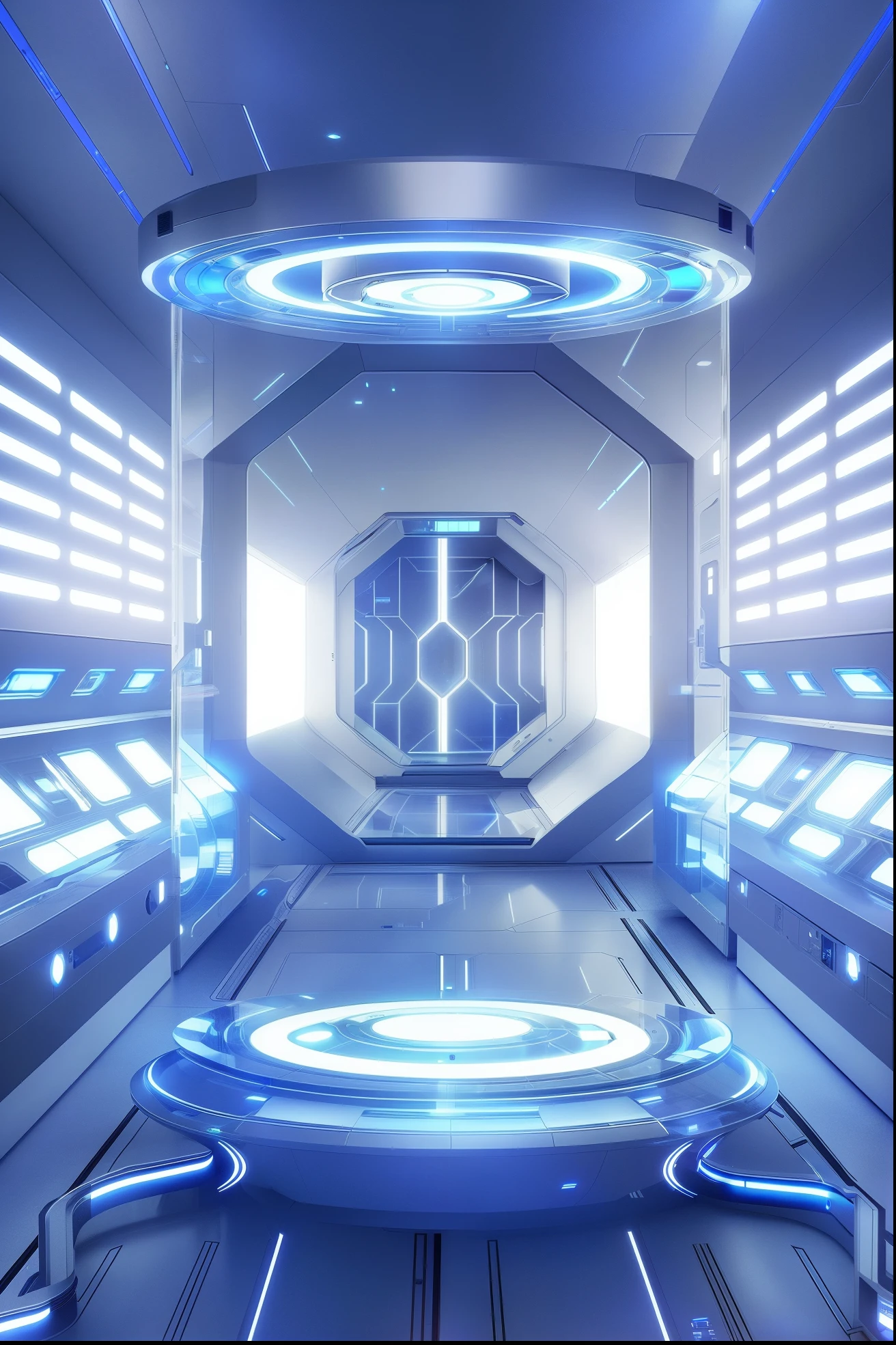 There is a futuristic room with large mirrors and doors, Spaceship corridor background, spaceship hallway, futuristic space ship interrior, high tech space ship interior, futuristic hall, interior of an alien spaceship, sci - fi interior, space station interior, futuristic laboratory, inside a space ship, in a futuristic spaceship, inside a space ship, inside a space ship, Futuristic room