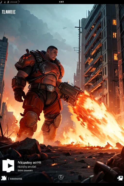 There&#39;There is fire in the air in the room, flamethrower, Giant Sentinel crashes to Earth, holding a flamethrower, flamethrower, YouTube video screenshot, Pyro, fiery giantess, Ute No. 4, destroying a cityscape, video game screenshots>, Spiked gears of war skulls, Fallout 4 screenshots, cutscene clip, game screen