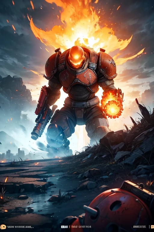There&#39;There is fire in the air in the room, flamethrower, Giant Sentinel crashes to Earth, holding a flamethrower, flamethrower, YouTube video screenshot, Pyro, fiery giantess, Ute No. 4, destroying a cityscape, video game screenshots>, Spiked gears of war skulls, Fallout 4 screenshots, cutscene clip, game screen