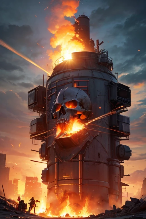 (best quality,4k,8k,highres,masterpiece:1.2),ultra-detailed,(realistic,photorealistic,photo-realistic:1.37),fire in the air,fire extinguisher,giant sentinel falling to earth,holding a fire extinguisher,fire extinguisher,YouTube video screenshot,flame soldier,fiery giantess,Ut4 number 4,destroyed cityscape,video game screenshot,war skull with spike gears,Radiation 4 screenshot,cutscene clip,gameplay