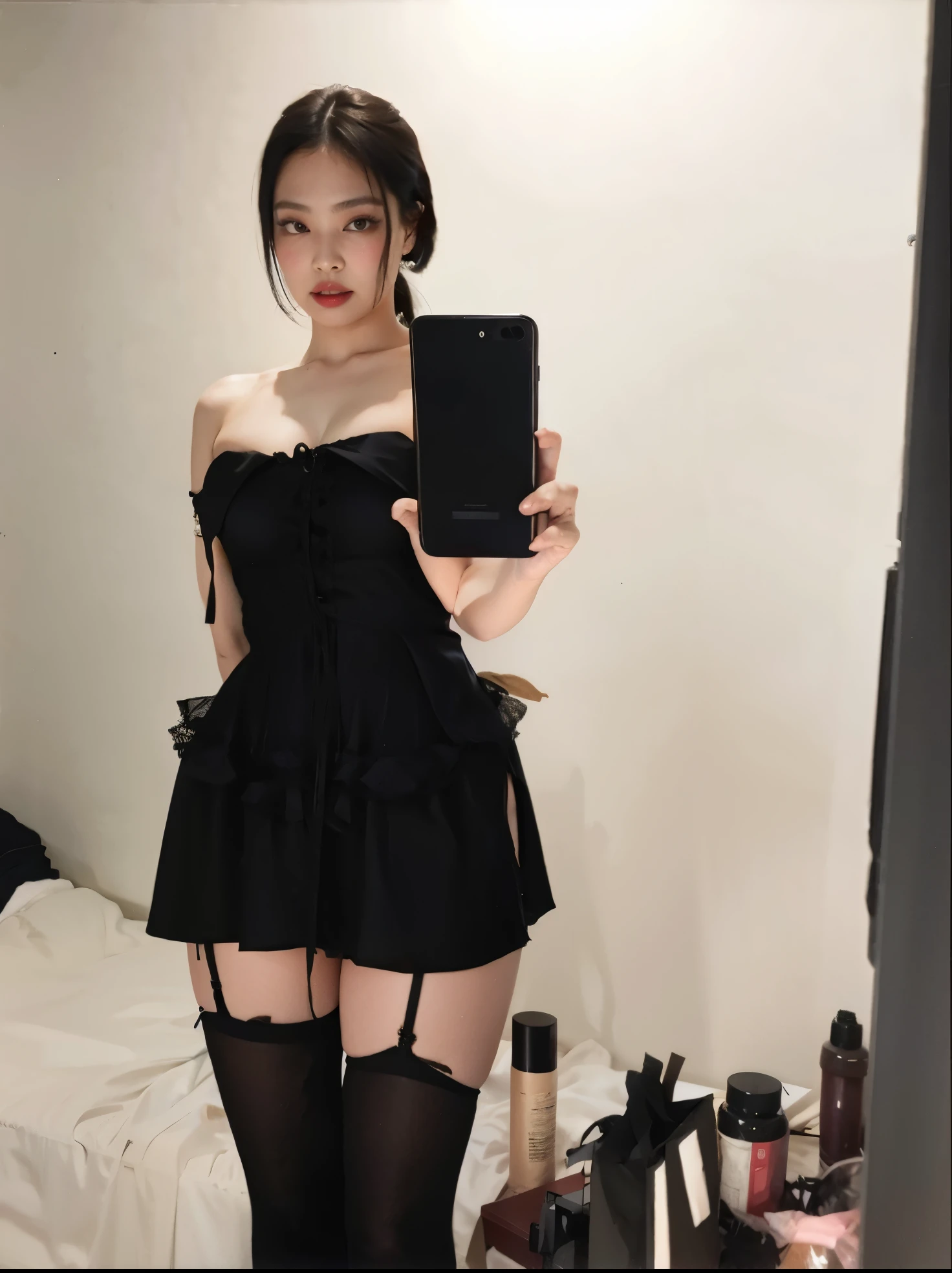 there is a woman taking a selfie in a black dress, cruel korean goth girl, tumblr, wearing espartilho, she is wearing a black dress, vestido sexy, vestido escuro, espartilho, 1 8 are, roupas de bruxaria, wearing a gothic dress, vestido aberto, 165 cm de altura, roupa muito sexy, foto de garota magra, vestido tubinho