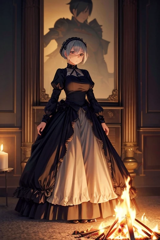 Anime scene of a woman in a black dress standing in front of a fire, Neil:Automata 2b stills, Neil 2b, 2b NeilAutomata, 2012年Animated screenshots, NeilAutomata, Neil:Automata, Animated screenshots, Today’s recommended anime is still, 2b, 2b