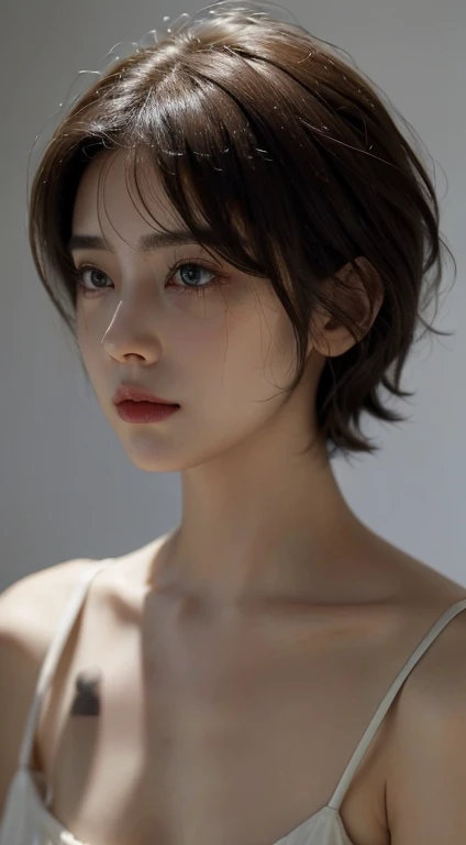 top quality、masterpiece、Ultra A high resolution、(realistic:1.5)、original photo、1 girl、very sad, Crying, short hair, Unobtrusive, Cute appearance、Short hair