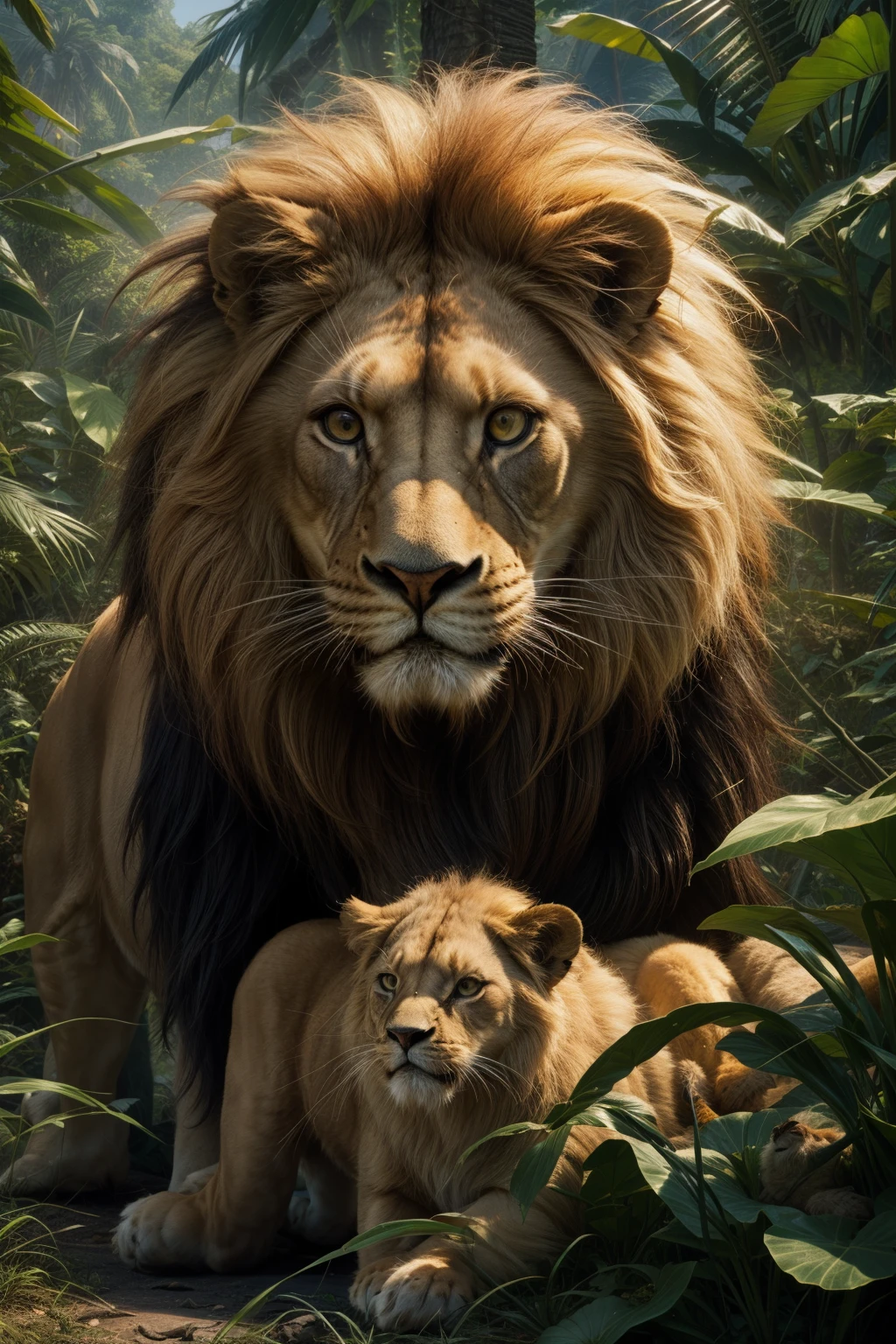 lion family in a jungle, game icon