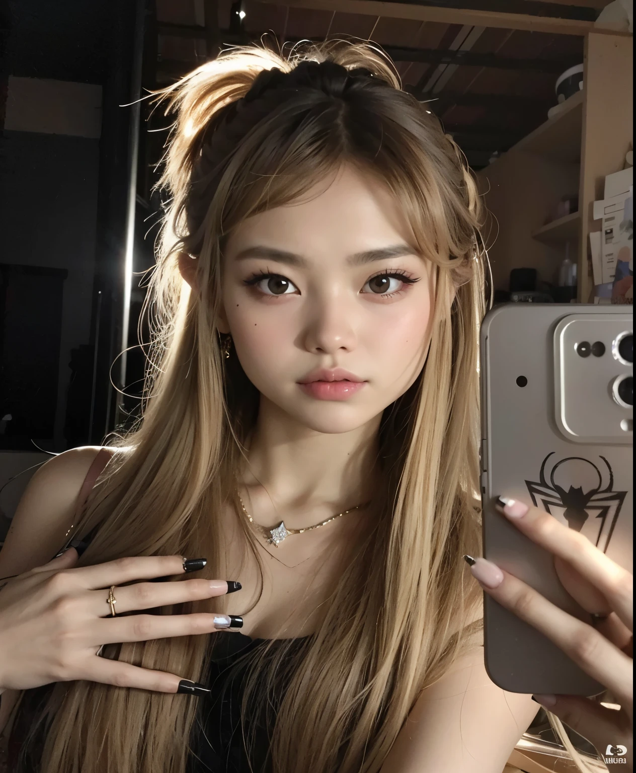 Araffe girl with long hair and a star ring taking a selfie., Lalisa Manobal, Lalisa Manoban de Blackpink, ulzzang, parque roseanne de blackpink, tzuyu de dos veces, maquillaje popular de corea del sur, con pelo largo y ojos penetrantes, retrato de jossi de blackpink, 8k selfie photography, pelo largo y rubio y ojos grandes