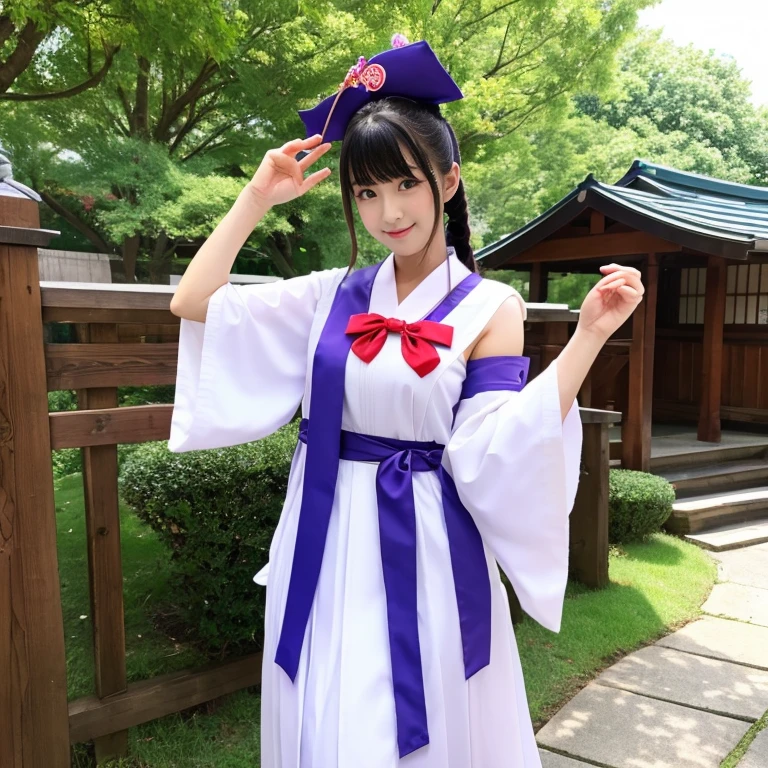 girl、dancer、perfect style、big chest、shrine maiden costume、No sleeve、Pants are visible
