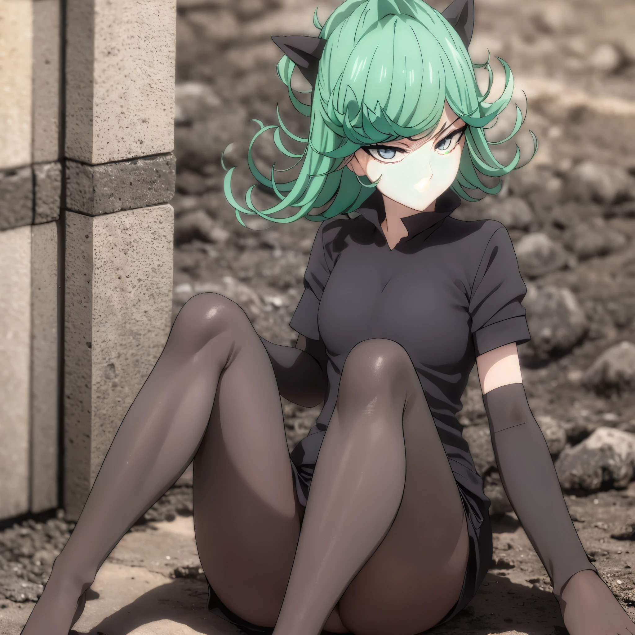 (Masterpiece, Best Quality:1.2), 独奏, 1girl, tatsumaki, unamused, closed mouth, looking a viewer, sitting, 她穿着敦煌飞天衣服, thights, широкие thights,