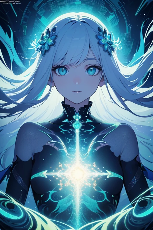 (masterpiece, best quality:1.2),(concept art、fractal art:1.5) ,(flat color:1.2),(2D:1.3),(fluorescence colour:1.5,colorful:1.2),fluorescence multicolored hair、looking at viewer,1Goddess,beautiful face,Gentle face,solo,upper body,floating colorful fluorescent lines,vivid color、fractal art、Symmetrical、
Mysterious  atmosphere、liberating 