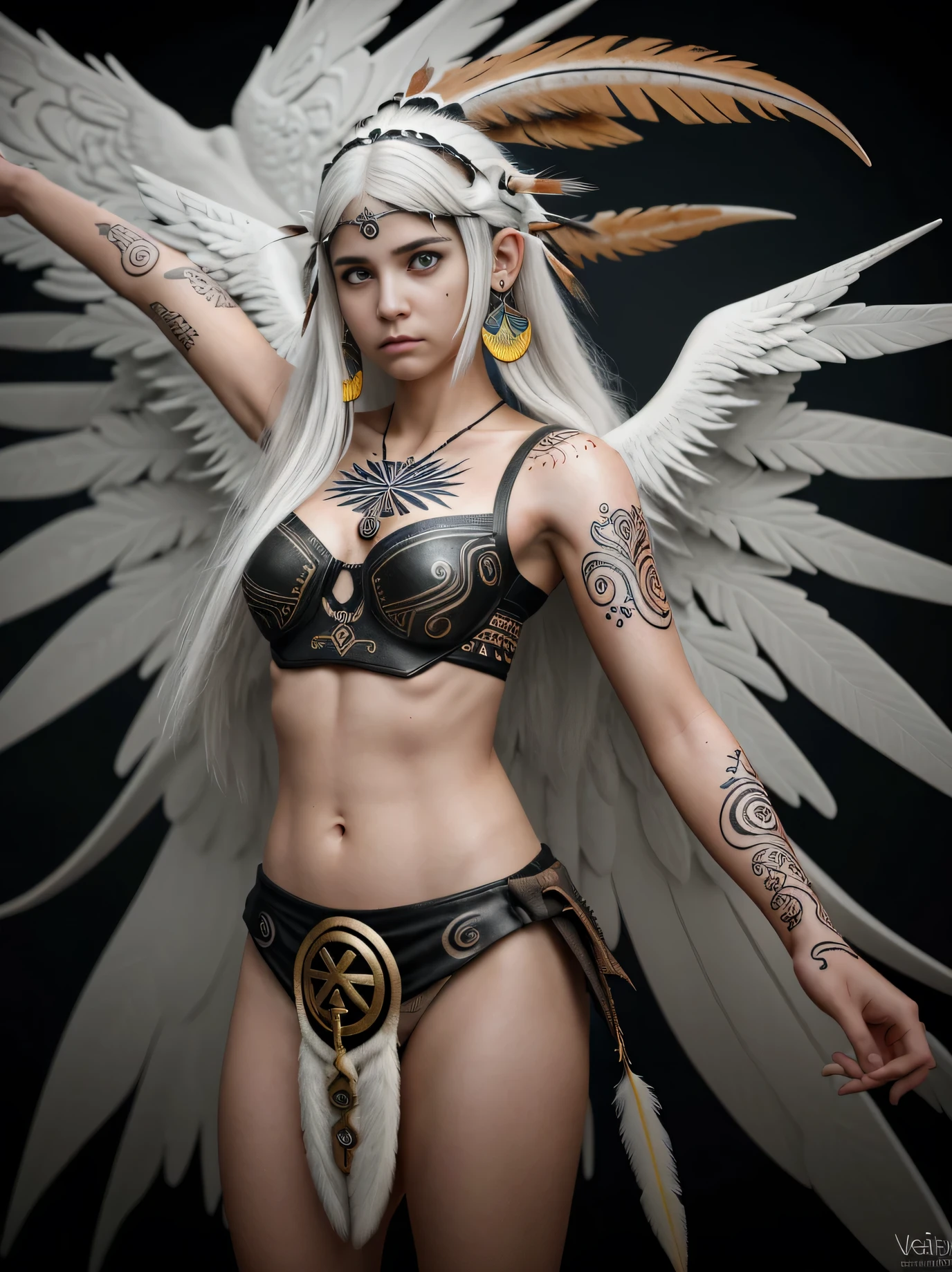 ((STORM, RAIN, THUNDER)), ((cabelo super realista)), ((FOTOGRAFIA REALISTA)) (8k, Foto RAW, melhor qualidade, senhor:1.2), (Realistic, photo-Realistic:2), SEIOS FARTOS, SEIOS GRANDE, PEITO GRANDE, SEIOS QUENTES, ((ULTRA HIGH DEFINITION)), ((QUALIDADE 4K)), ((MUITO DETALHADO)), ((TEXTURA SONY a7s)), do anime com cabelo branco e asas segurando uma espada, inka harpia girl, as a mystical valkyrie, harpia woman, nordic goddess, harpia, mystical valkyrie, Haibane Renmei, epic anime style, garota anjo cavaleiro, young harpia-girl, ((vestimenta de couro)), ((Indigenous style)), ((ROSTO ANGELICAL PERFEITO)), ((TATUAGENS NAS BOCHECHAS)), ((EATOS)), ((energy flares))