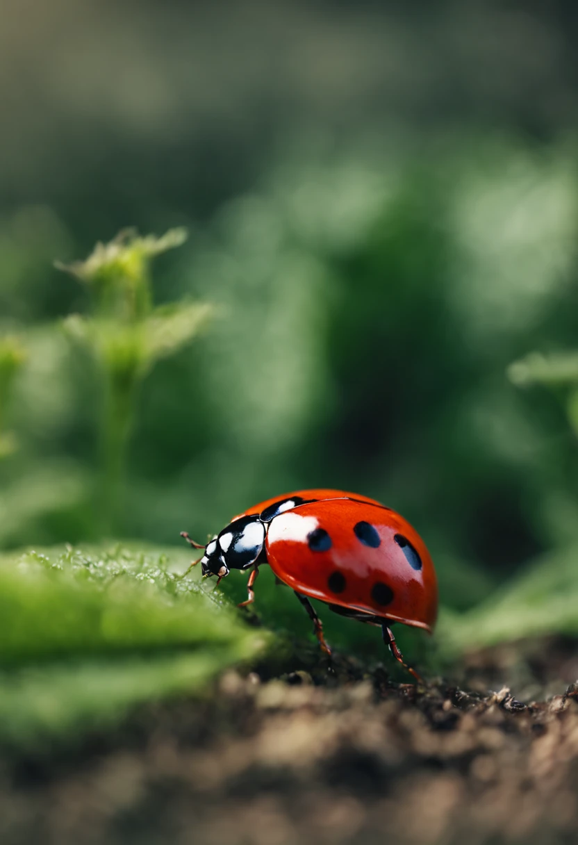 ladybug in garden close up leaf in grass, in the style of leica m10, colorized, flickr, miniature dioramas, high quality photo, fujifilm pro 800z, fujifilm pro 400h -