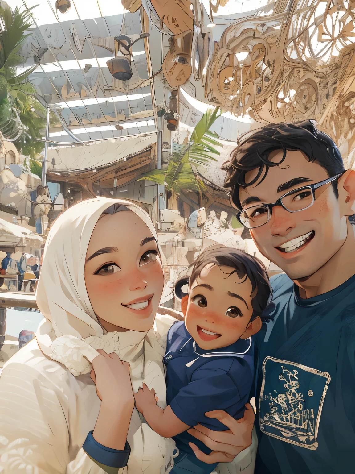 (masterpiece, best quality), family, cute, smile