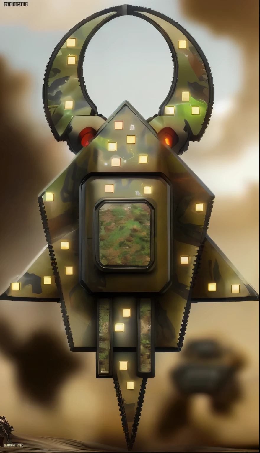 This should be a camouflaged mining and war drone with a double cannon mounted for an online game