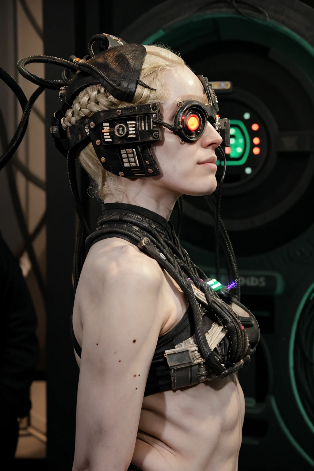 borg woman casey, (cable:1.7), 

[(pale white:.1) (Natural:1) (skin:1.3)::8]
[[(Natural:1.1) (pale white:.9) (skin:1.3):8]::16]
[(Natural:1) (pale white:1.3) (skin:1.3):16]
 [(with:.01) (beauty_marks:.01):6], 

[(bald:.15)::9], [[(long light blonde hair:.8):8]::12], [(long light blonde hair:1.4):12], [albino Nordic:8], side view, 

(medium shot:1.4), (cybernetic:.4) (cyborg:.6) (bikini:1) (with laser led lights:1), busty, [borg implants::6], eyepatch, assimilation, 

[young:4], front light, fit, well lit, sunny, bright, scifi starship background, [(led lights, laser lights:.01):8], detailed skin,  photograph, detailed, high resolution, RAW photo, in frame, 

[BREAK:8] 
[(many beauty_marks and:.01) (many light moles on her skin:1.2):8], 

[BREAK (light brown moles:.1):12]