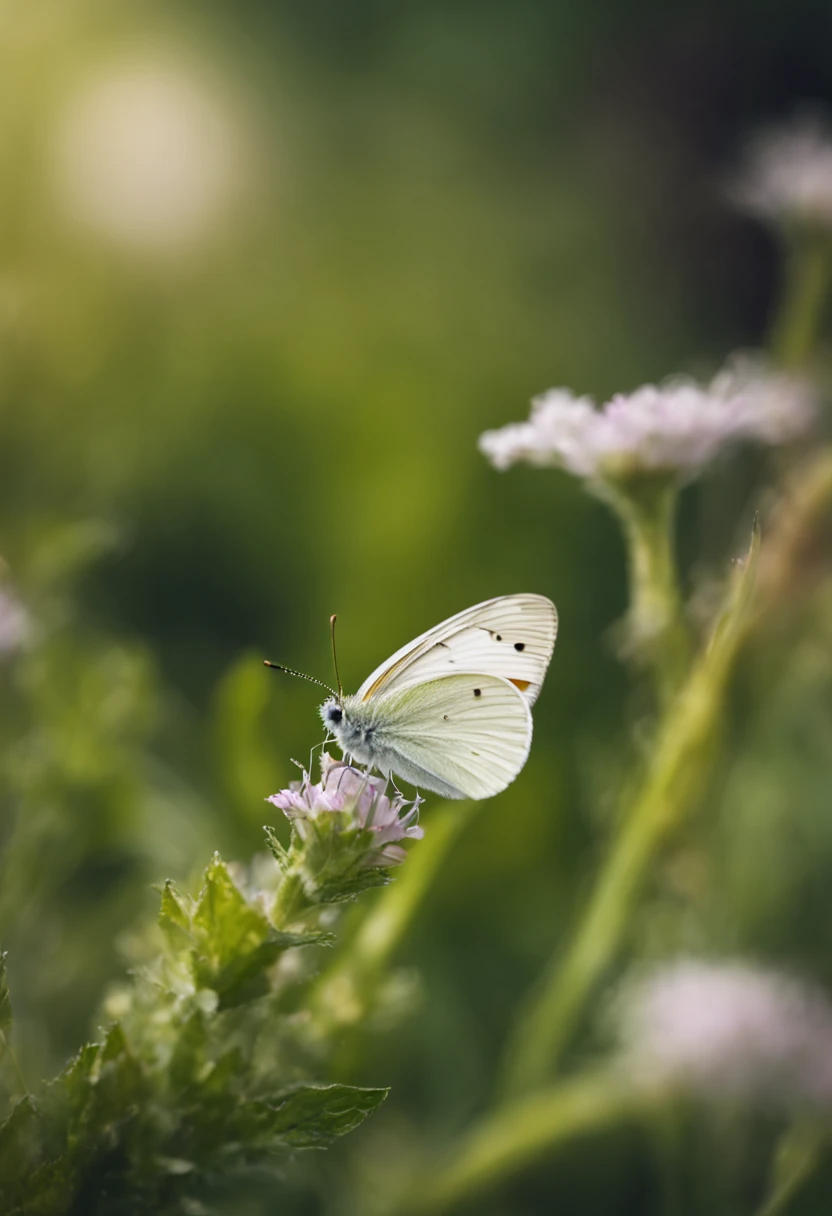 cabbage white butterfly in garden close up leaf flowers n grass, in the style of leica m10, colorized, flickr, miniature dioramas, high quality photo, fujifilm pro 800z, fujifilm pro 400h -