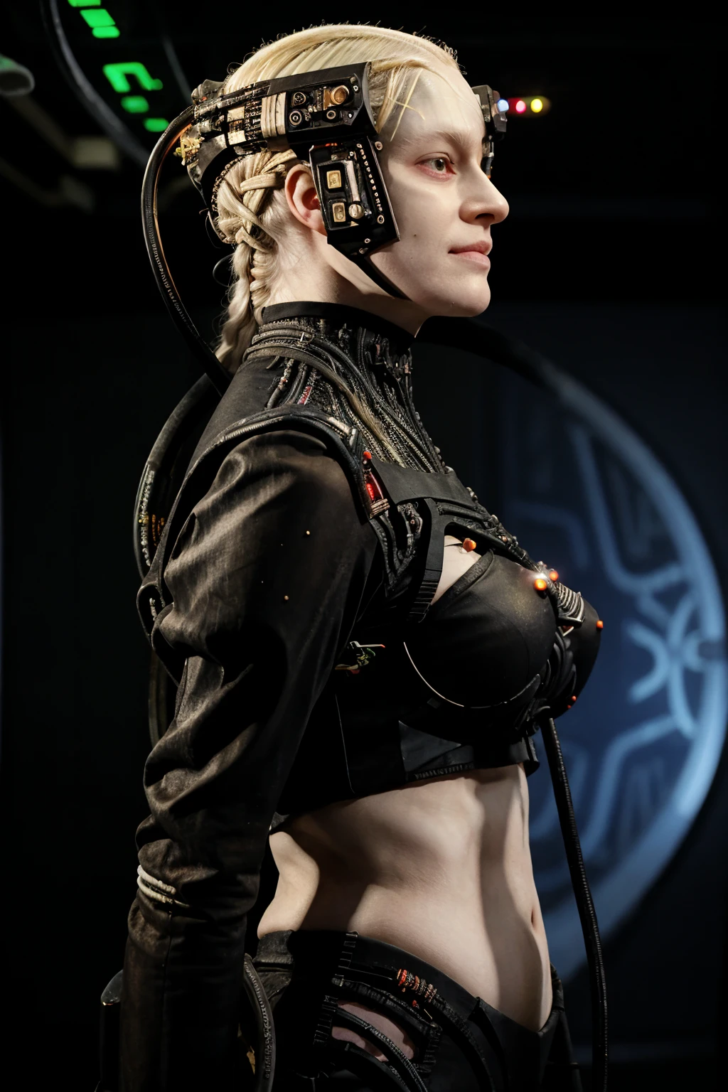 borg woman casey, (cable:1.6), 

[(pale white:.1) (Natural:1) (skin:1.3)::8]
[[(Natural:1.1) (pale white:.9) (skin:1.3):8]::16]
[(Natural:1) (pale white:1.3) (skin:1.3):16]
 [(with:.01) (beauty_marks:.01):6], 

[(bald:.15)::9], [[(long light blonde hair:.8):8]::12], [(long light blonde hair:1.4):12], [albino Nordic:8], side view, 

(medium shot:1.4), (cybernetic:.4) (cyborg:.6) (bikini:1) (with laser led lights:1), busty, [borg implants::6], eyepatch, assimilation, 

[young:4], front light, fit, well lit, sunny, bright, scifi starship background, [(led lights, laser lights:.01):8], detailed skin,  photograph, detailed, high resolution, RAW photo, in frame, 

[BREAK:8] 
[(many beauty_marks and:.01) (many light moles on her skin:1.2):8], 

[BREAK (light brown moles:.1):12]