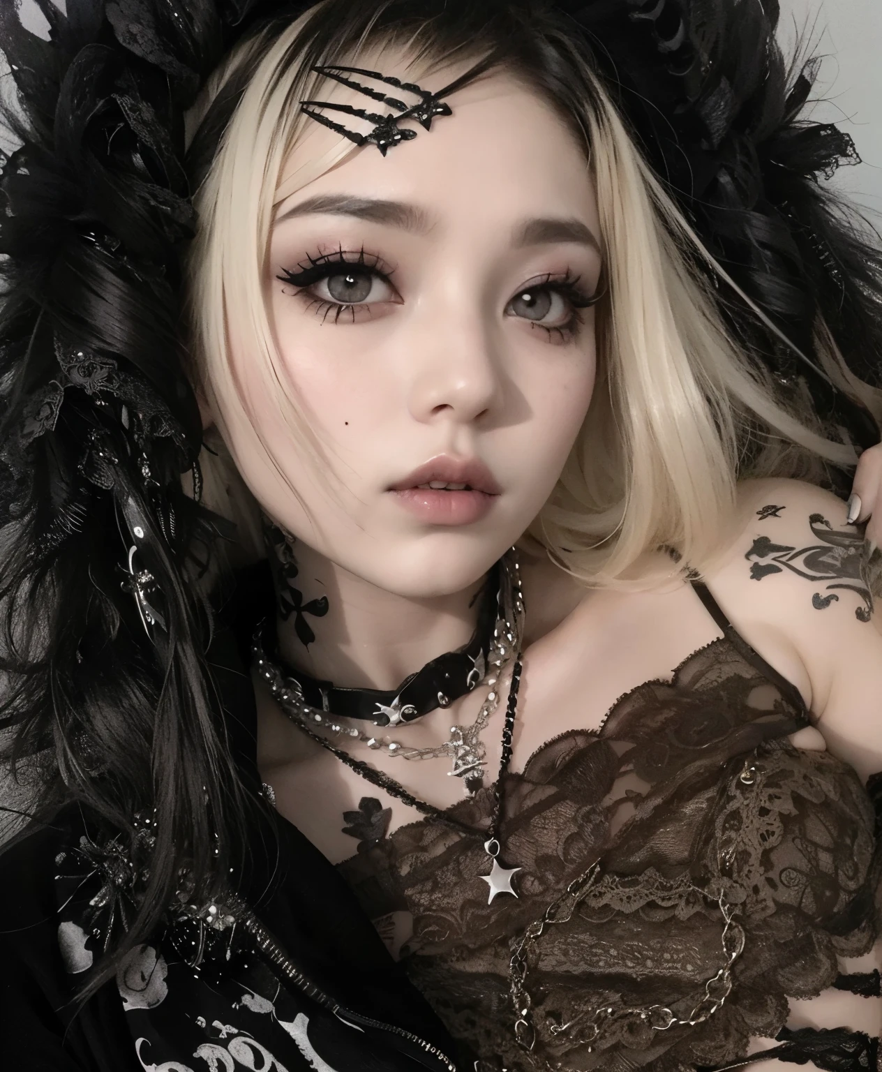 un primer plano de una mujer con capucha y un tatuaje en el brazo, cruel korean gothic girl, gothic girl aesthetic, 1 7 - year - old anime gothic girl, goth eyeliner, 1 7 - year - old gothic girl, pale gothic beauty, gothic aesthetic, gothic girl, gothic makeup, con pelo largo y ojos penetrantes, ulzzang, gothic makeup