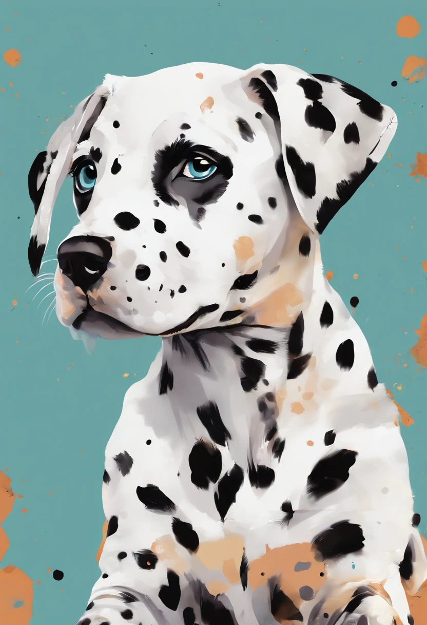dalmatian puppy,(( cartazes, planfetos, adesivos, propaganda, capa de revista, dynamic art, fundo em aquarela colorido))