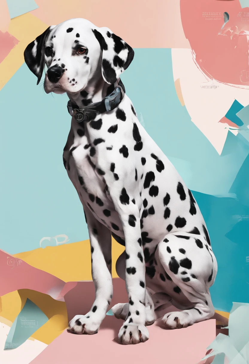 dalmatian puppy,(( cartazes, planfetos, adesivos, propaganda, capa de revista, dynamic art, fundo em aquarela colorido))