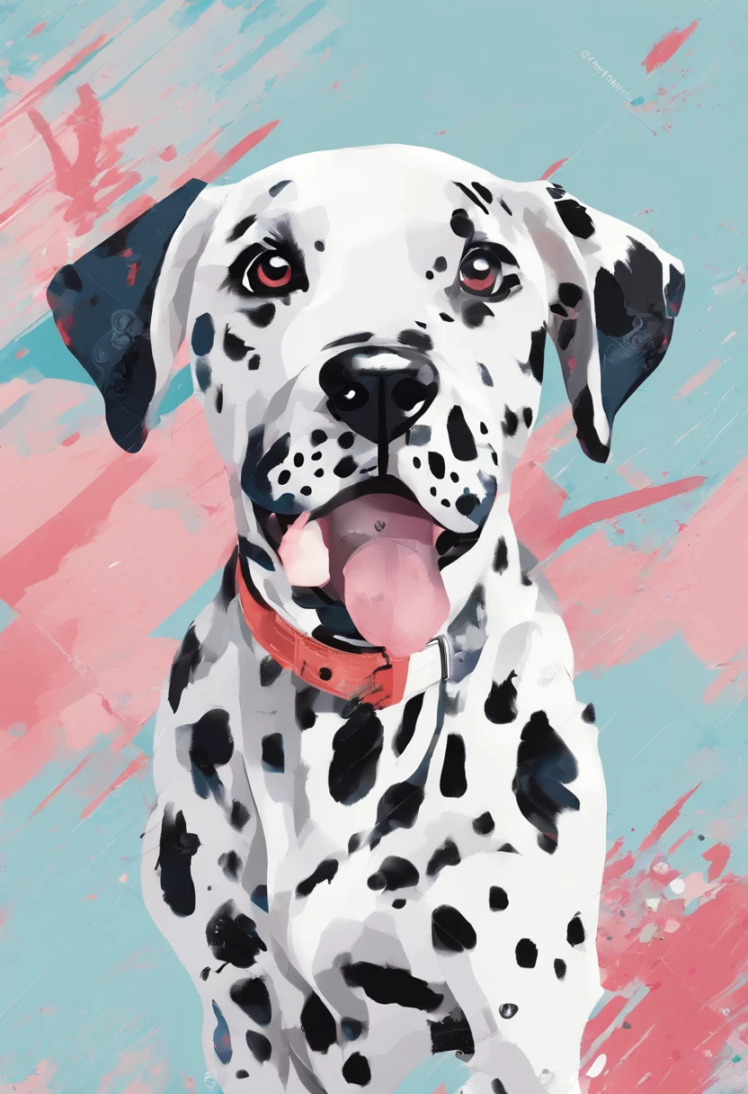 dalmatian puppy,(( cartazes, planfetos, adesivos, propaganda, capa de revista, dynamic art, fundo em aquarela colorido))