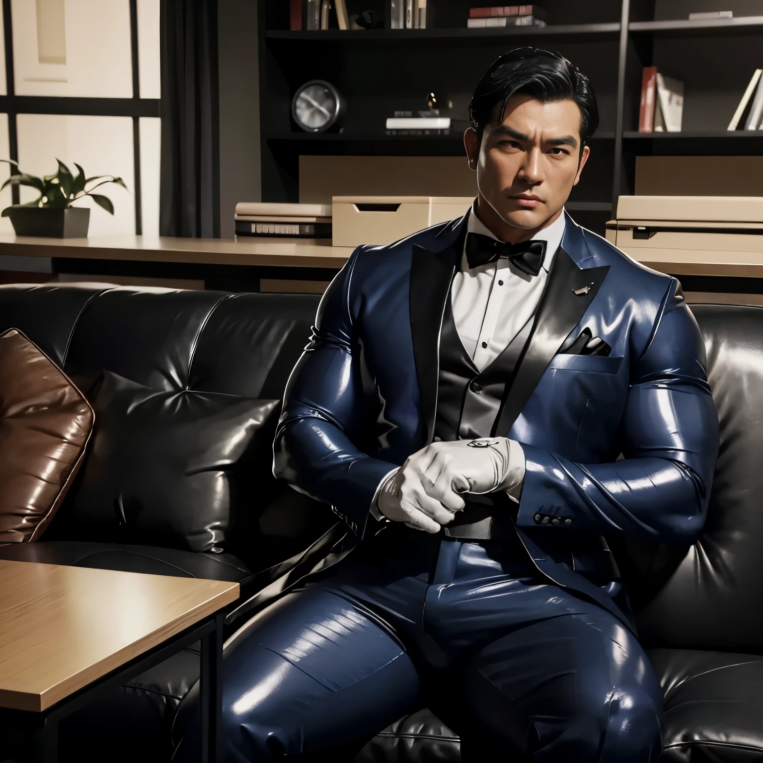 30 years old,daddy,"shiny suit ",Dad sat on sofa,k hd,in the office,"big muscle", gay ,black hair,asia face,masculine,strong man,the boss is,handsome,,leather gloves,lecherous dad,look straight ahead,dad is handsome,dad is handsome ,dad is "horny dad"