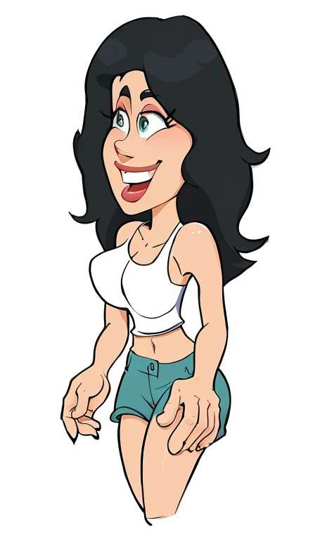 menina dos desenhos animados em shorts e regata sorrindo e andando, em estilo cartoon, estilo de arte dos desenhos animados, cartoon style illustration, Personagem de desenho animado, vestindo uma camisola e shorts, tina belcher como uma pessoa real, animation character, cel sombreado!!!, cell shaded adult animation, cel sombreado:15, imagem de desenho animado, cartoon illustration, character is in his natural pose, personagem adulto