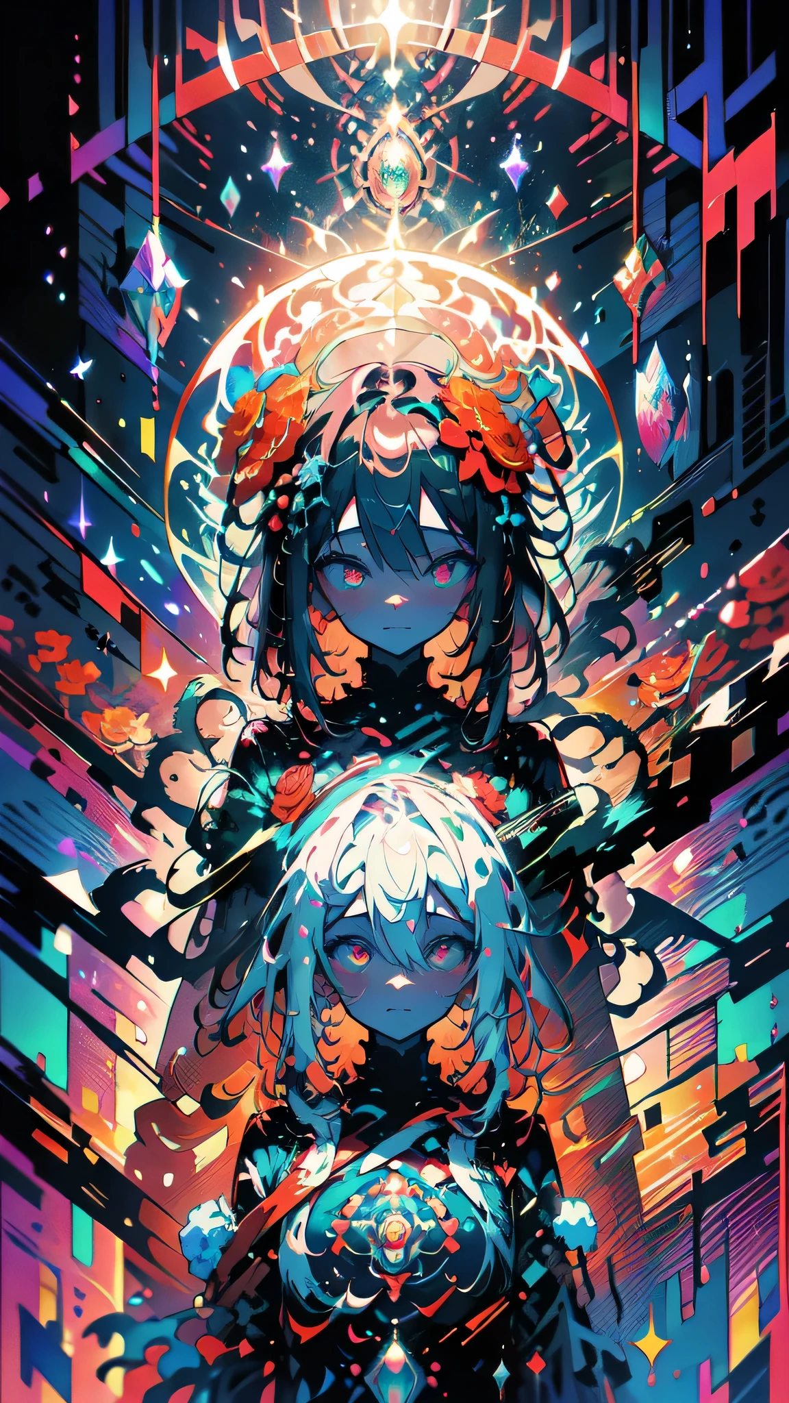 official art, unified 8k wallpaper, Super detailed, Beautiful and beautiful, masterpiece, best quality, (zendispute, mandala, dispute, endispute), (fractal art:1.3) , 1 girl, red flower, Very detailed, dynamic angle, cowboy shooting, Chaos in its most beautiful form, elegant, brutalist design, bright colors, romanticism lain, by James Jean, Robbie Devi Antonio, Ross Tran, French bacon, Michal Maraz, Adrian Genius, Petra Cortright, Gerhard Richter, Takato Yamamoto, Ashley Wood, Atmospheric