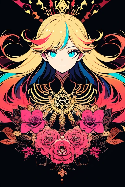 (masterpiece, best quality:1.2),(flower, line art, abstract) ,(flat color:1.2),(2D:1.3),(fluorescence colour:1.5,colorful:1.2),fluorescence multicolored hair、looking at viewer,1Goddess,beautiful face,Gentle face,smugness、solo,full body,,vivid color、Symmetrical、
Mysterious  