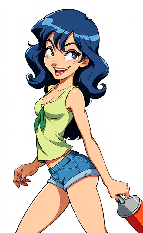 menina dos desenhos animados em shorts e regata sorrindo e andando, em estilo cartoon, estilo de arte dos desenhos animados, cartoon style illustration, Personagem de desenho animado, vestindo uma camisola e shorts, tina belcher como uma pessoa real, animation character, cel sombreado!!!, cell shaded adult animation, cel sombreado:15, imagem de desenho animado, cartoon illustration, character is in his natural pose, personagem adulto