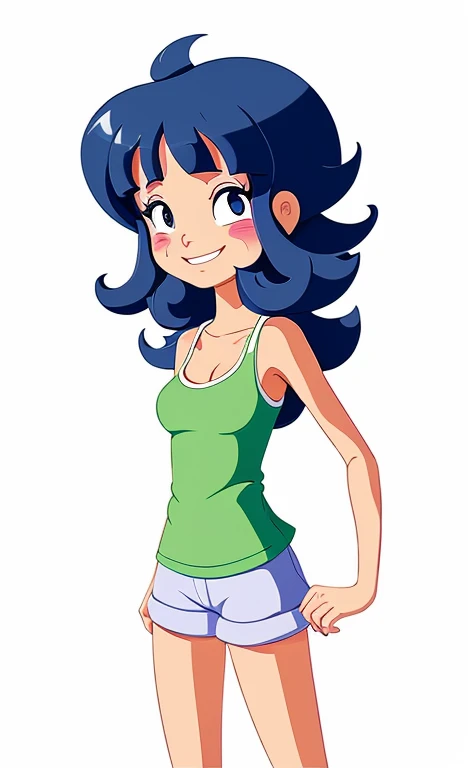 menina dos desenhos animados em shorts e regata sorrindo e andando, em estilo cartoon, estilo de arte dos desenhos animados, cartoon style illustration, Personagem de desenho animado, vestindo uma camisola e shorts, tina belcher como uma pessoa real, animation character, cel sombreado!!!, cell shaded adult animation, cel sombreado:15, imagem de desenho animado, cartoon illustration, character is in his natural pose, personagem adulto