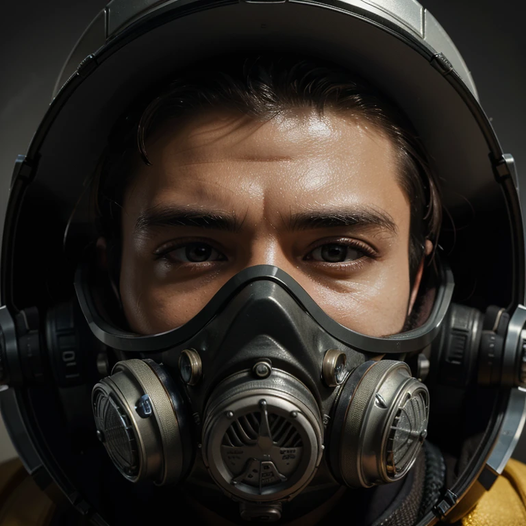 (Ultra detailed), (masterpiece), (best quality), (very detailed CG unit 8k wallpaper), close-up portrait of a man in hazmat gas mask