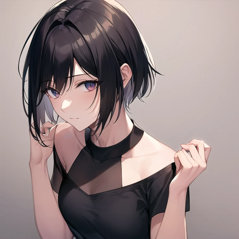 masterpiece, best quality, 1boy, solo, child, spiky hair, short hair, black hair, black t-shirt