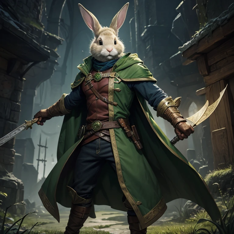 D and D hero, rabbit man, fantasy, vizart, green coat
