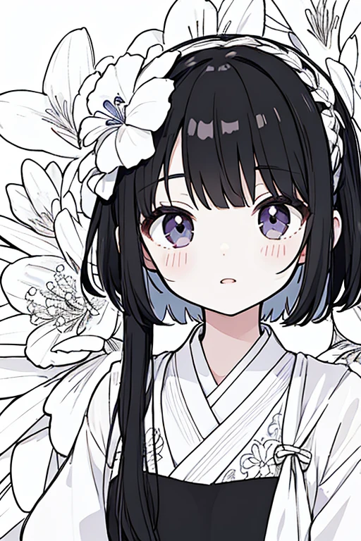 (masterpiece, best quality:1.2),(flower, line art, )  1人,