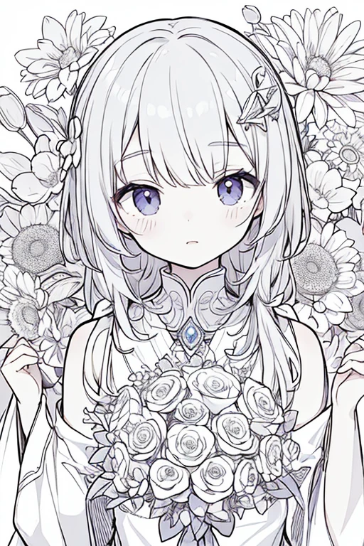(masterpiece, best quality:1.2),(flower, line art, ) 1人,