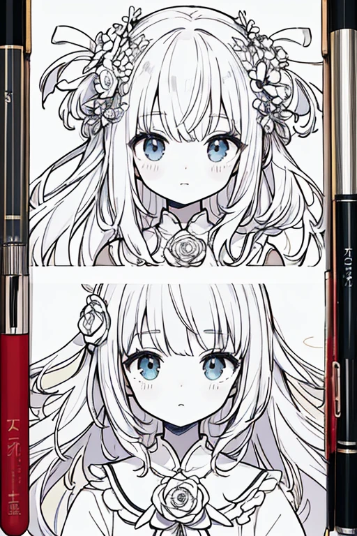 (masterpiece, best quality:1.2),(flower, line art, ) 女の子1人,