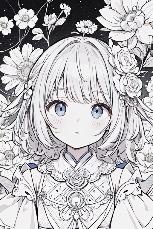 (masterpiece, best quality:1.2),(flower, line art, ) 1人,