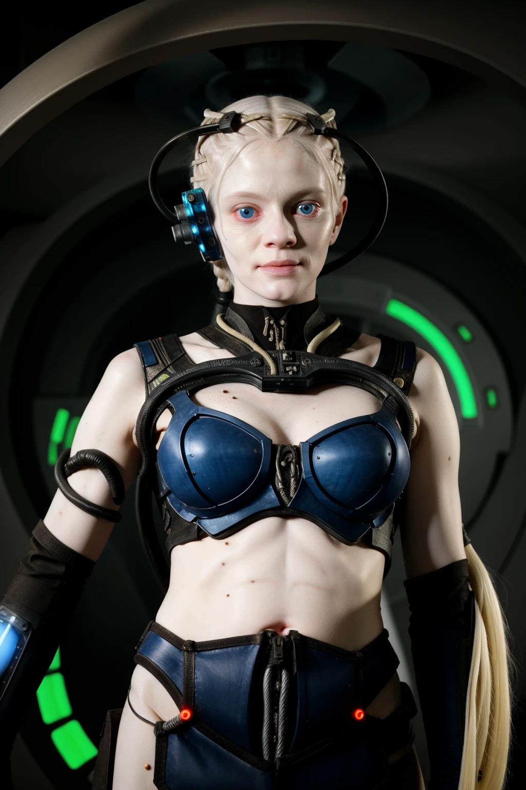 borg woman casey, (cable:1.4), 

[(pale white:.1) (Natural:1) (skin:1.3)::8]
[[(Natural:1.1) (pale white:.9) (skin:1.3):8]::16]
[(Natural:1) (pale white:1.3) (skin:1.3):16]
 [(with:.01) (beauty_marks:.01):6], 

[(bald:.15)::9], [[(long light blonde hair:.8):8]::12], [(long light blonde hair:1.4):12], [blue eyes:6], [albino Nordic:8],  

(medium shot:1.4), (cybernetic:.1) (cyborg:.2) [(bikini:1)::30] (with laser led lights:1), busty, [borg implants::6], assimilation, [afraid::8]

[young:4], front light, fit, well lit, sunny, bright, scifi starship background, [(led lights, laser lights:.01):8], detailed skin,  photograph, detailed, high resolution, RAW photo, in frame, 

[BREAK:8] 
[(many beauty_marks and:.01) (many light moles on her skin:1.2):8], 

[BREAK (light brown moles:.1):12]