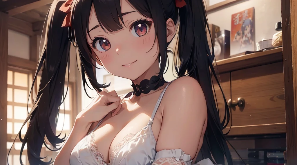 make into anime video nipple enhancement The bra is misaligned Masturbate by touching your genitals Shyness The whole body from head to toe Sheer pants sexy sheer lace underwear erotic Bewitching Japanese The real life of a disheveled woman Sex depictions , Uneven twin tails, light makeup, medium chest size, smile a little, Clear facial features with sharp, realistic details, Sony FE, 35mm, cinematic lighting, advanced details, UHD, high quality, HD, 8K, 16k
