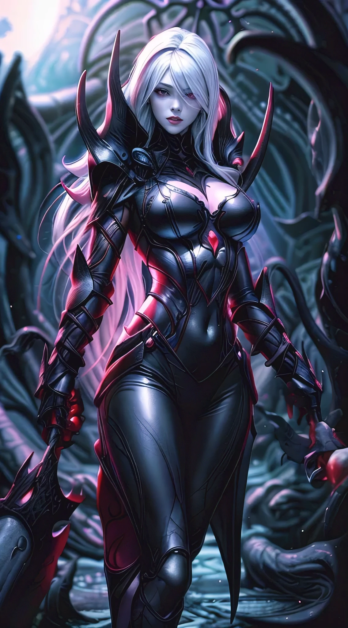 girl, werewolf monster girl, evil look, sexi, claws, demonic armor, facepaint, bodypaint, red glowing eyes, combat stance,  dark aura, menacing, psychotic, highly detailed, vibrant appearance, creative behavior, imaginative, sensual, spontaneous, highest quality, skin texture, intricate details, (cinematic lighting), RAW photo, 8k, masterpiece,best quality,ultra-detailed,very detailed illustrations,extremely detailed,intricate details,highres,super complex details,extremely detailed 8k cg wallpaper,