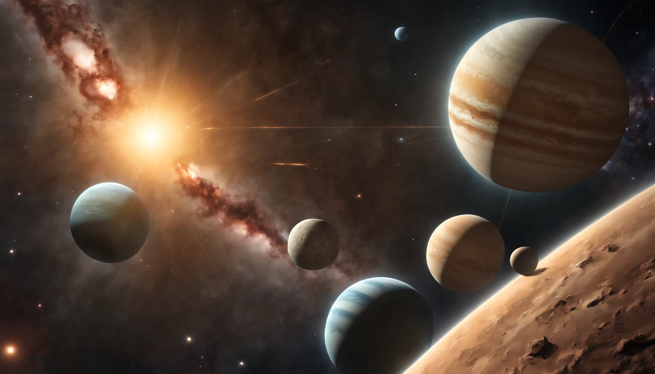 highres,solar system,planets orbiting the sun,realistic space scene,beautifully detailed stars,ultra-detailed planets in vibrant colors,HDR lighting,bokeh,vivid celestial bodies,deep space,majestic and awe-inspiring,cosmic art,astrology,galactic wonders,interstellar beauty,universe exploration,sci-fi fantasy,moonlit night sky,mysterious dark matter,distant galaxies,nebulae and supernovae,cosmic dust,meteor showers,celestial bodies in motion,extraterrestrial landscapes,astronomical phenomenon,deep space exploration,stunning solar flares,faraway constellations,cosmic harmony and balance,endless galaxies,interplanetary travel,colossal gas giants,moon exploration,state-of-the-art telescopes,stellar evolution,cosmic origins,cosmic mysteries revealed,planetary systems in distant star systems,space voyage