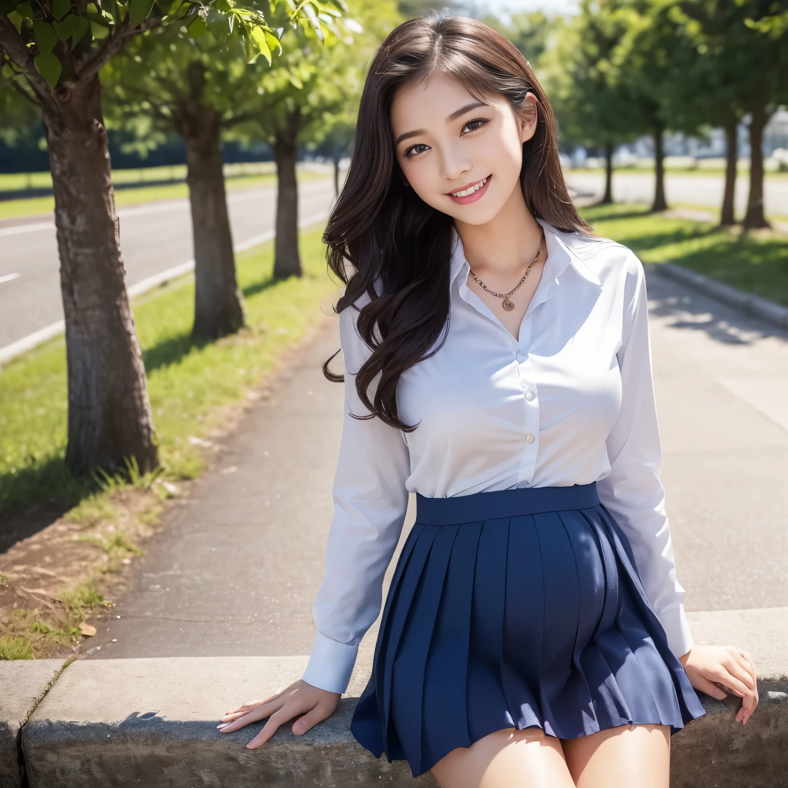 (masterpiece, top quality; 1.3), super detailed, 1 girl, beautiful face, smiling, solo, short sleeved white blouse, unbutton, full body shot, school uniform, seraphuk, pleated skirt, plaid mini skirt, micro mini skirt, smile, white bra, white pants, thighs, cleavage, wet with sweat, slender, by the wall, looking up, looking here, panchira, evening, wet, hotel, lying on your back in bed,